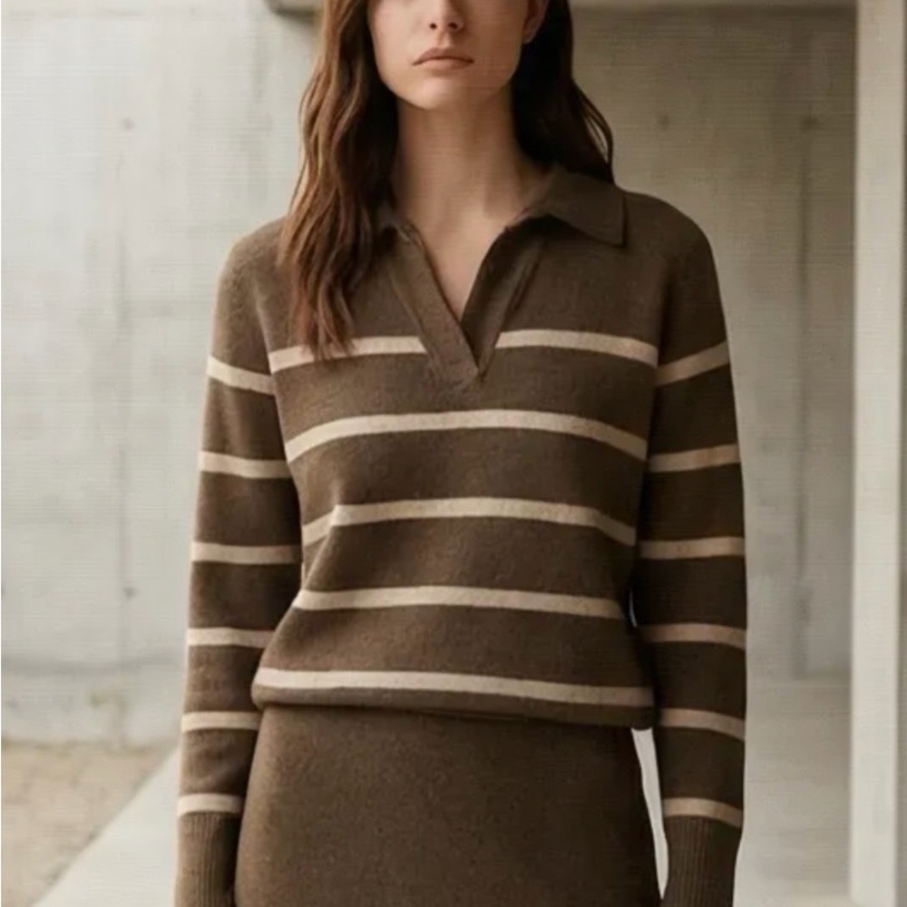 Graham Striped Poli Pullover V-Neck Sweater New